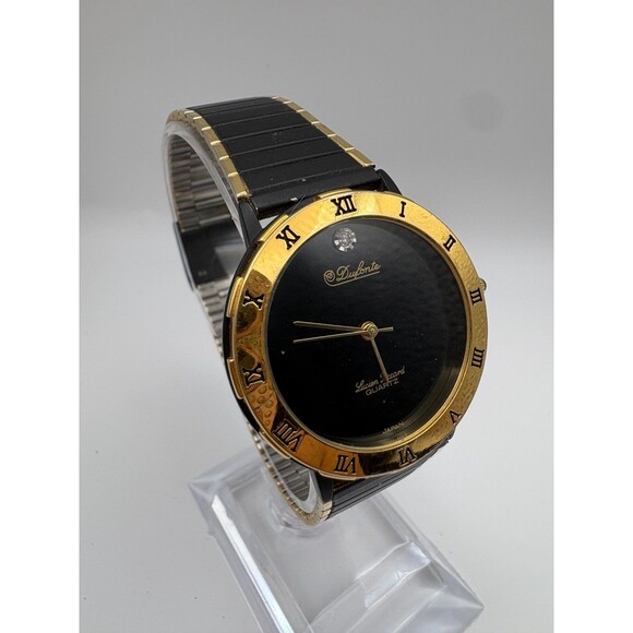 Vintage Dufonte by Lucien Piccard Men's Black & Gold Watch - New Battery - Picture 2 of 4